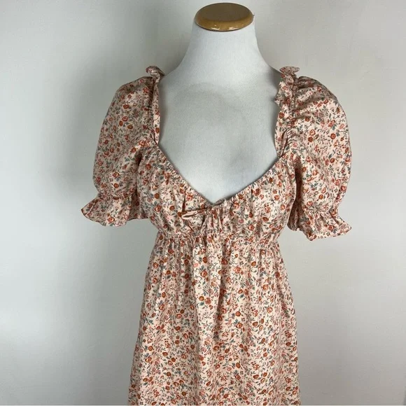 Reformation Channa Linen Ditsy Floral Puff Sleeve Mini Dress Orange Cream  Size M - www.joarbit.com